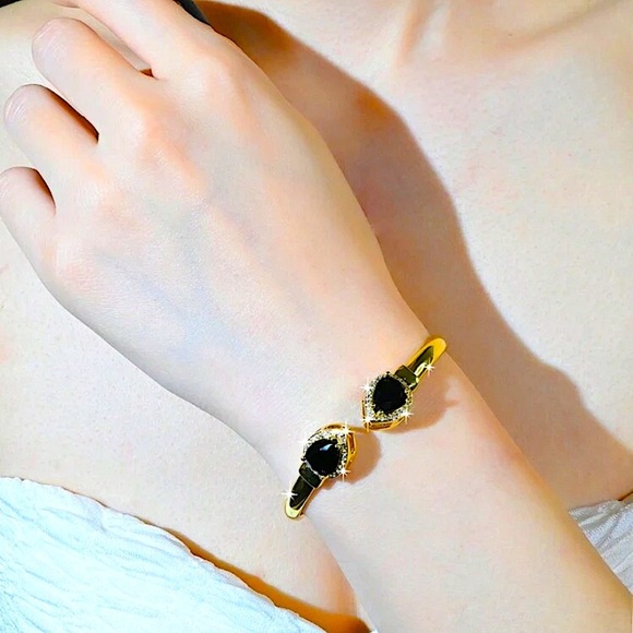 Gold Sapphire Zircon Bangle Bracelet - Picture 2 of 3